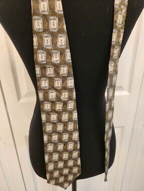 Jimmy V. Joe Theisman Men's Patterned Olive And  Brown Silk Tie